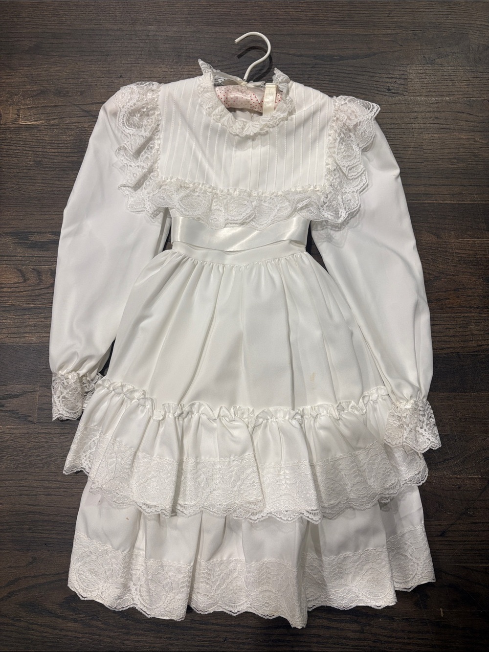 White Lace Communion Tiered Ruffle Dress